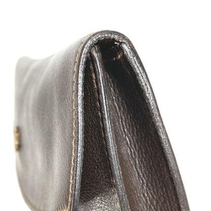 Hermes Clutch Bag Logo Leather Brown