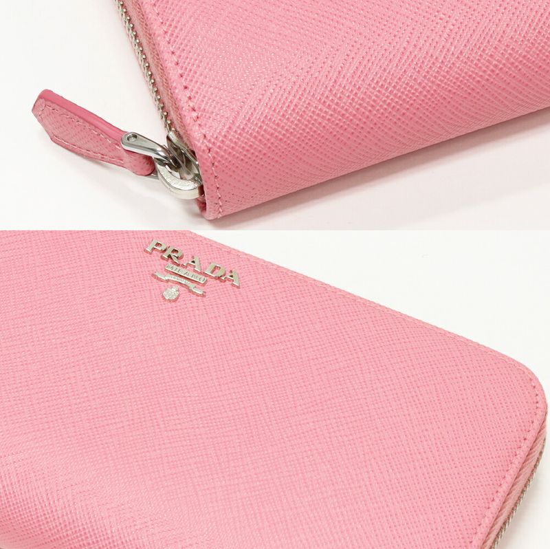 Prada Round Zipper Long Wallet With Coin Purse In Saffiano Metal Calf Petalo In