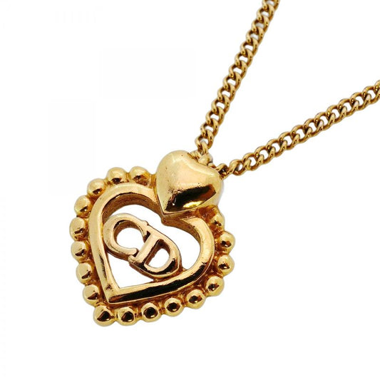 Christian Dior Necklace CD Logo Heart Motif GP Plated Gold Ladies
