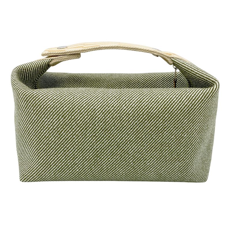 Hermes Brid A Black GM Pouch Wool Cotton Green Handbag For Bath Women