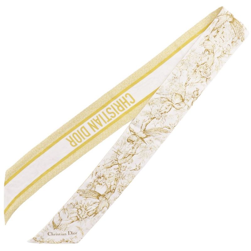 [dior] Christian Dior Mitzah Toile De Jouy Sauvage Ribbon Scarf Silk Yellow/whit