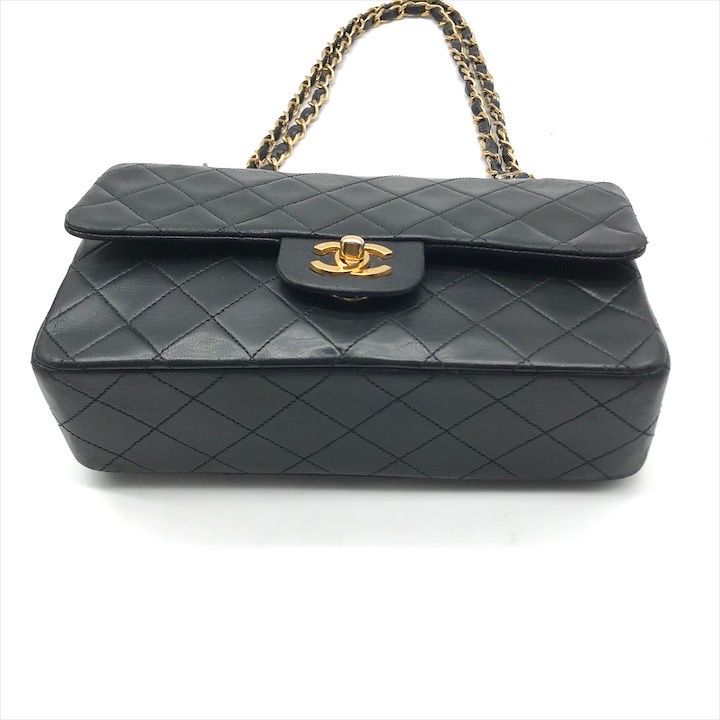 Chanel CC Logo Chain Shoulder Bag Lambskin Double Flap Black