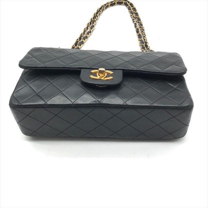 Chanel CC Logo Chain Shoulder Bag Lambskin Double Flap Black