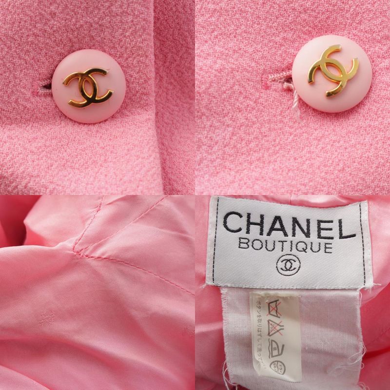 Chanel Vintage Wool Vintage Collarless Jacket Skirt Setup Suit Pink