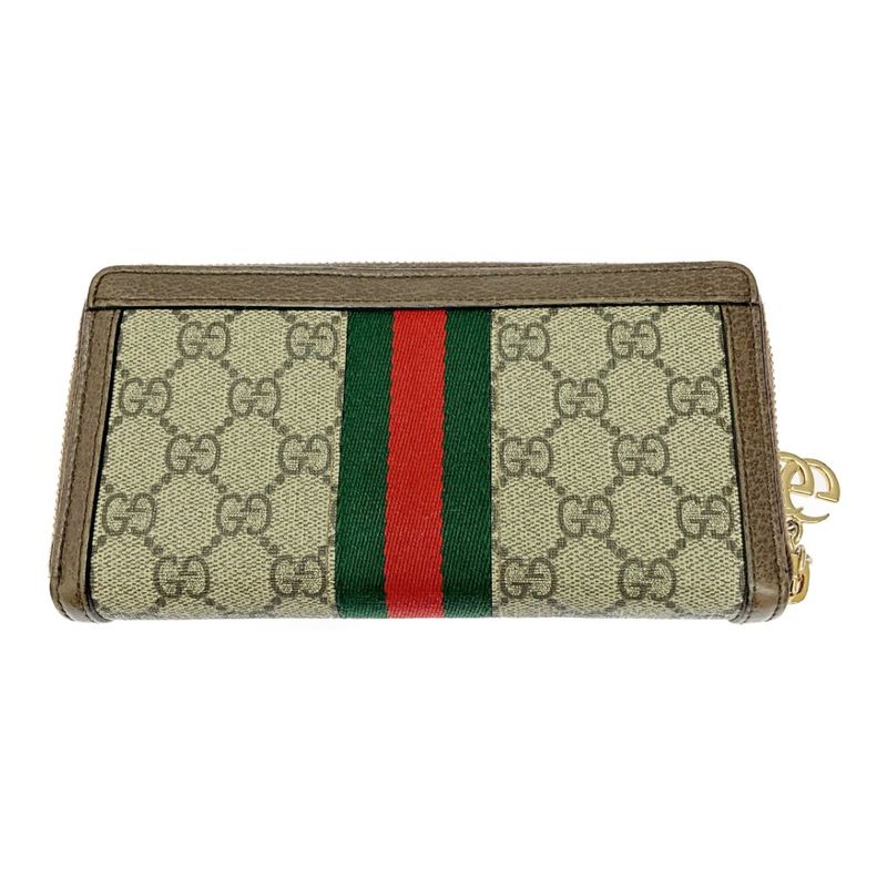 Gucci 523154/1147 GG Canvas Leather Ophidia Zip Around Wallet Long Wallet