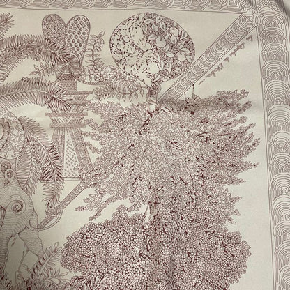 Hermes Legend Of The Trees Scarf Lion Sheep Silk Pink