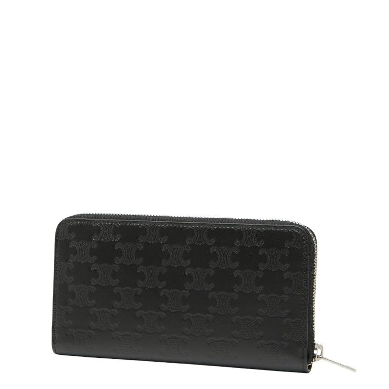 Celine Triomphe Round Zipper Long Wallet Black Leather Women's Celine