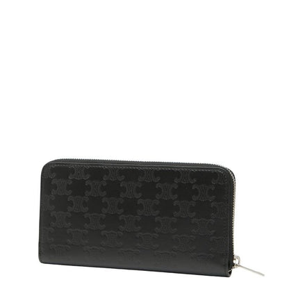 Celine Triomphe Round Zipper Long Wallet Black Leather Women's Celine
