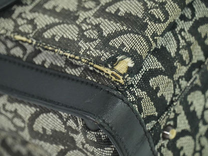 Authentic Christian DIOR Trotter Handbag Canvas Leather Gray Black Trotter Bag