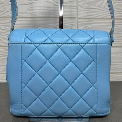 CHANEL 24K Vintage Flap Bag Lambskin Leather Quilted Chain Purse Blue