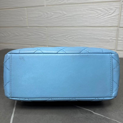 CHANEL 24K Vintage Flap Bag Lambskin Leather Quilted Chain Purse Blue