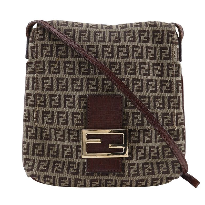 Fendi Zucchino Nylon Canvas Brown Women Shoulder Bag