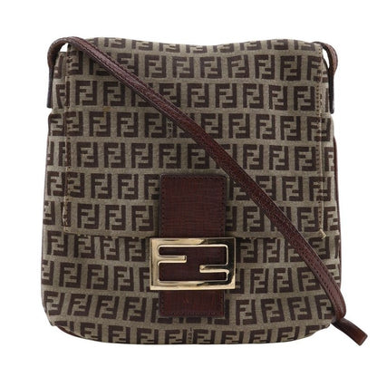 Fendi Zucchino Nylon Canvas Brown Women Shoulder Bag