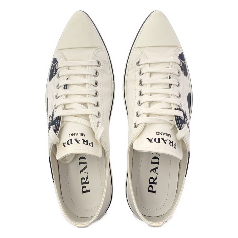 Prada Dotted Canvas Pointed Toe Sneakers - 36 - White - Women's