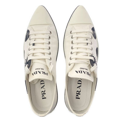 Prada Dotted Canvas Pointed Toe Sneakers - 36 - White - Women's