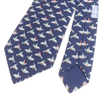 Hermes 5241 SA 100% Silk Dolphin All Over Pattern Wide Tie Marine Made In