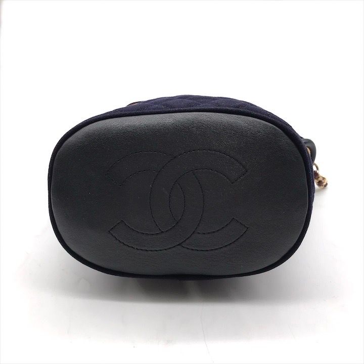 Chanel CC Logo Cotton Jersey Quilted Paris Hamburg 2-Way Chain Shoulder Bag Navy