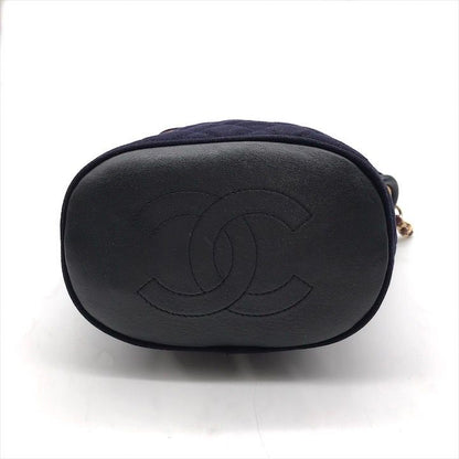 Chanel CC Logo Cotton Jersey Quilted Paris Hamburg 2-Way Chain Shoulder Bag Navy