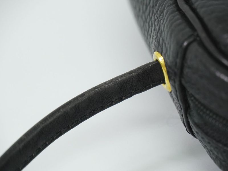 Authentic Christian DIOR Leather Shoulder Bag Pochette Black Bag Pre-owned