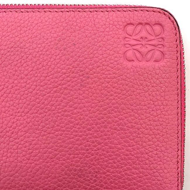 Loewe Round Zipper Long Wallet Pink Anagram Wallet Leather Preowned