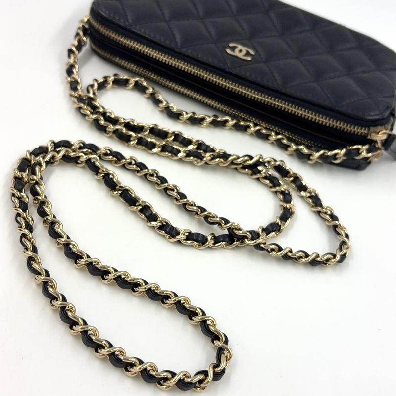 Chanel Matelasse W Zipper Chain Wallet Matelasse Serial No 22 Lambskin Black