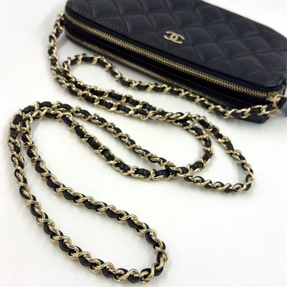 Chanel Matelasse W Zipper Chain Wallet Matelasse Serial No 22 Lambskin Black