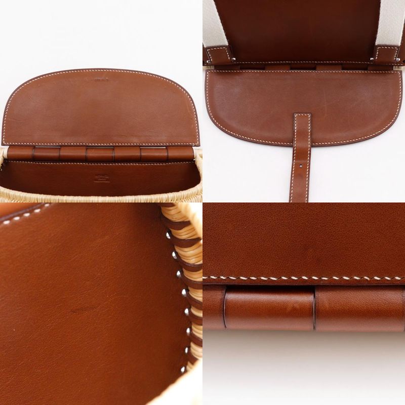 Hermes Fishing Basket Bag Leather X Willow Brown Women Shoulder Bag