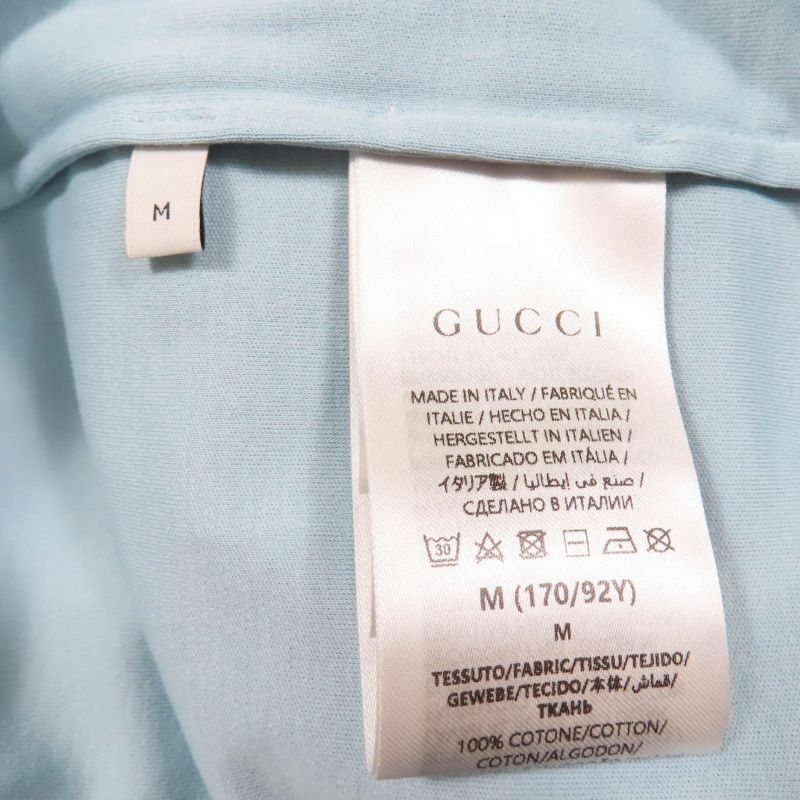 Gucci 837965 100% Cotton Short Sleeve T-shirt With Logo Embroidery Light Blue M