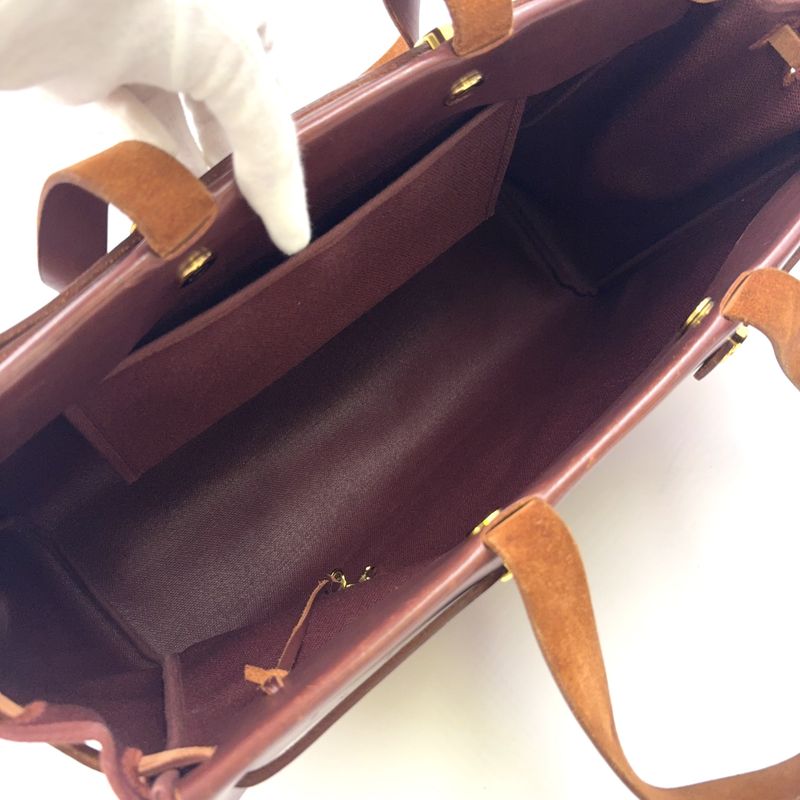 Hermes Herbag Cabas Su GM □F Engraved Leather × Canvas Brown Shoulder Bag Gold