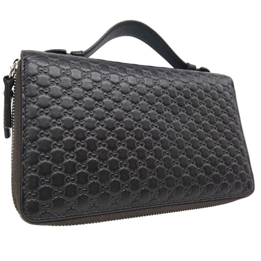 Gucci Micro Shimmer Clutch Bag Organizer Long Wallet Leather Dark Brown