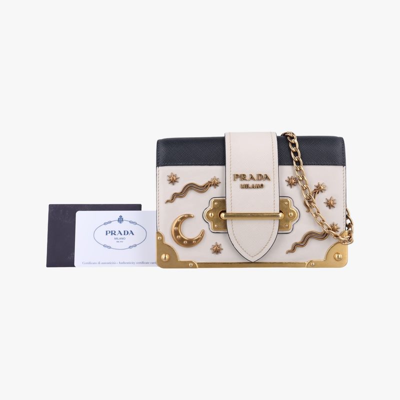 Prada City Calf Astrology Cahier White/black Saffianoleather X Leather 25