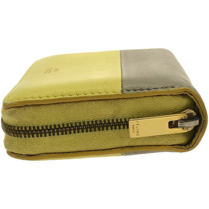 Celine Phoebe Period Round Zip Bicolor Coin Case Mini Wallet Yellow Gray