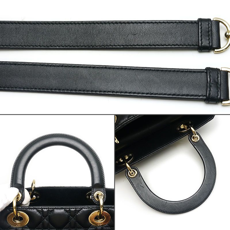 Dior Christian Dior Lady Dior Medium Bag Canage Black Gold Hardware 2WAY