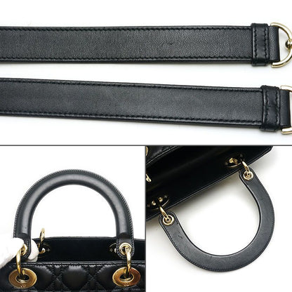 Dior Christian Dior Lady Dior Medium Bag Canage Black Gold Hardware 2WAY