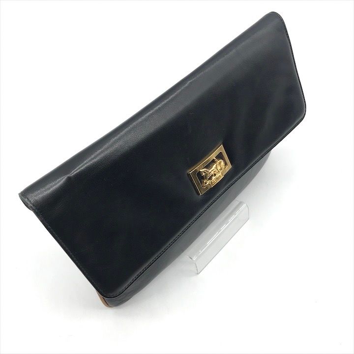 Celine Carriage Vintage Leather Clutch Black