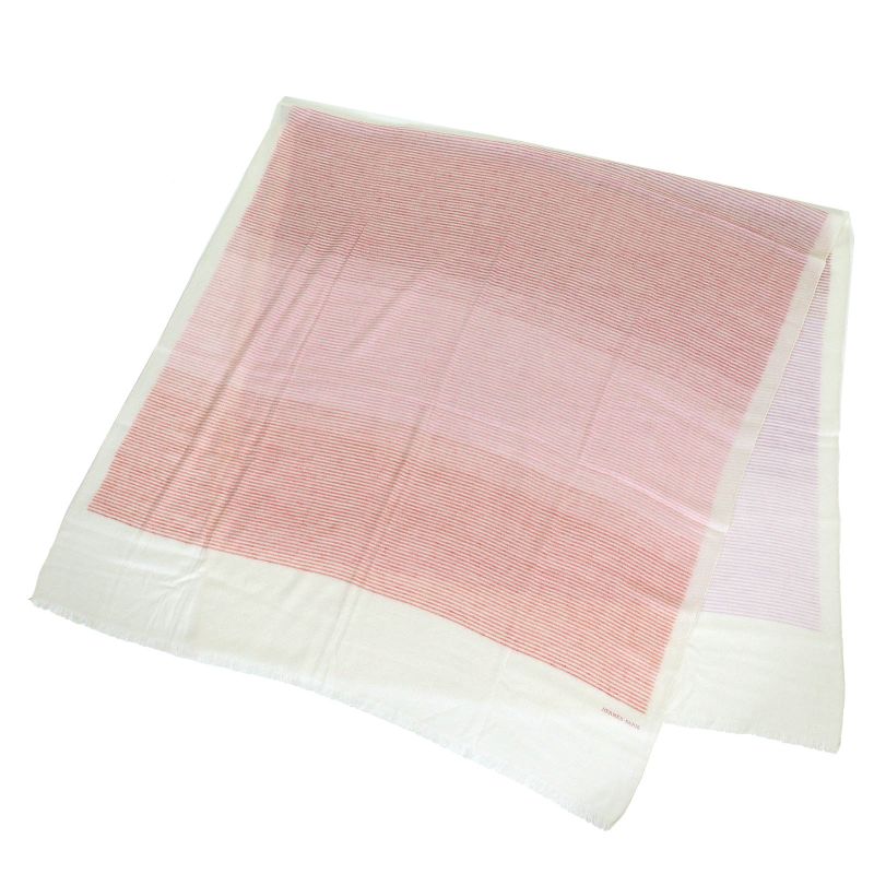 Hermes 100% Cashmere Multistripe Multicolor Mini Fringe Large Shawl Scarf