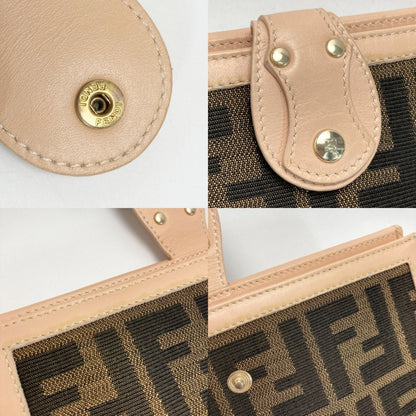 Fendi Zucca Pattern W Hook Long Wallet Brown X Pink Canvas/leather