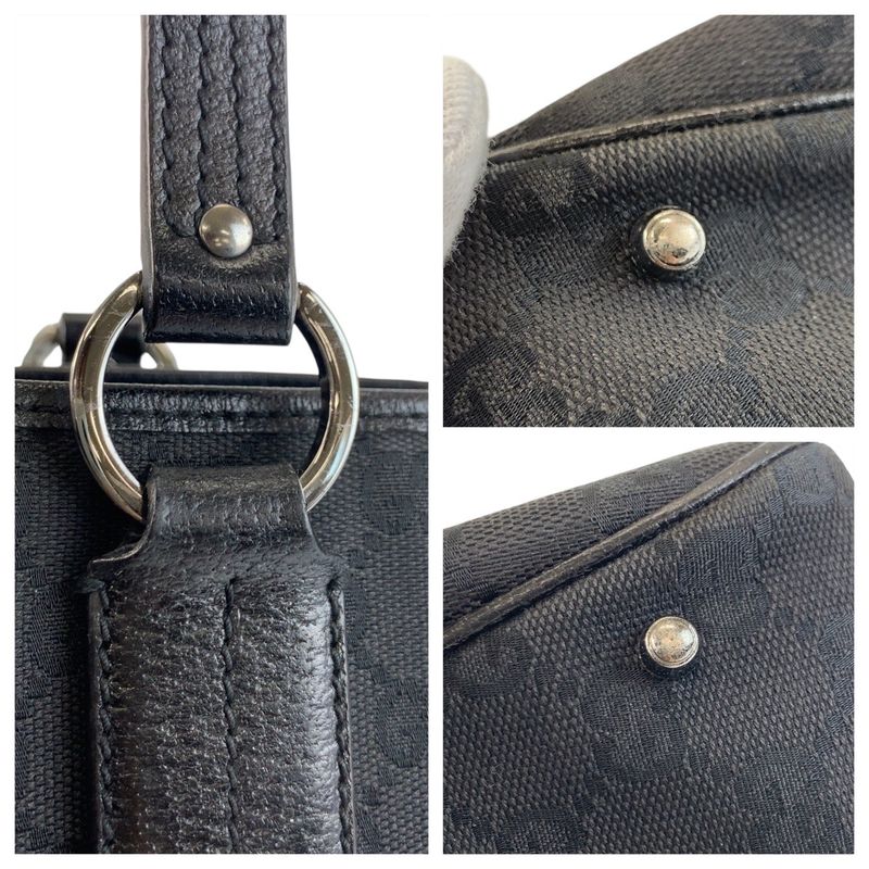 Gucci Black Silver Hardware GG Canvas/leather 113019 Tote Bag Shoulder Bag