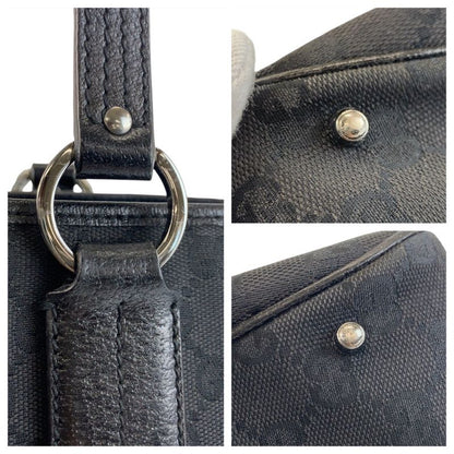 Gucci Black Silver Hardware GG Canvas/leather 113019 Tote Bag Shoulder Bag