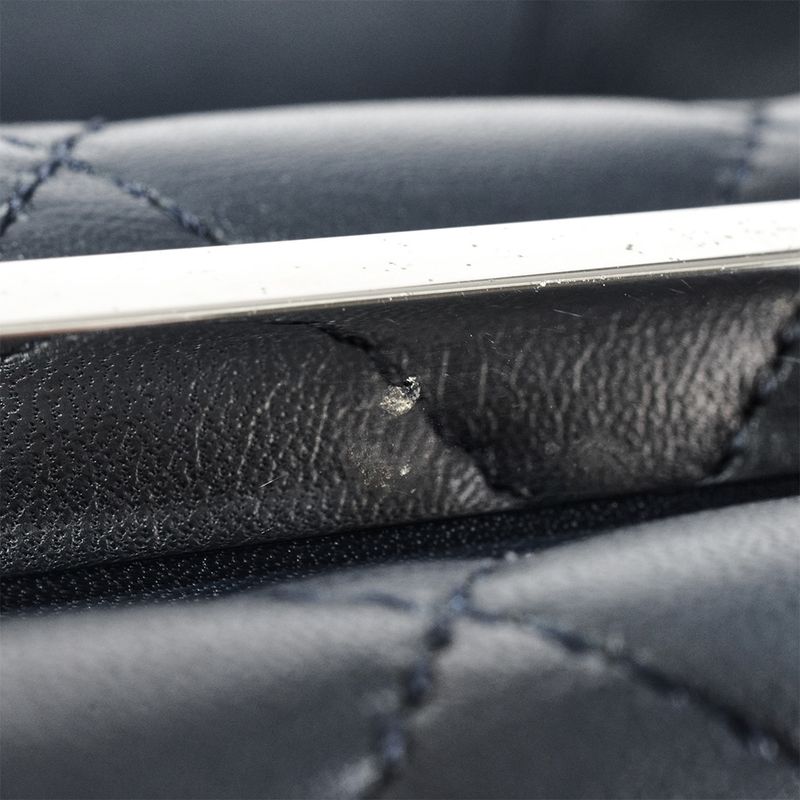 Chanel Matelasse Chain Tote Leather Navy Silver Hardware Coco Charm