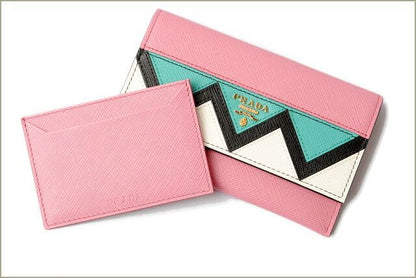 Prada Card Case Fold Wallet Prada 1mc004 Saffiano Greche Shape Pressed Leather