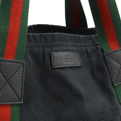Gucci GG Canvas Sherry Line Tote Bag Shoulder Bag Shoulder Leather Black Green