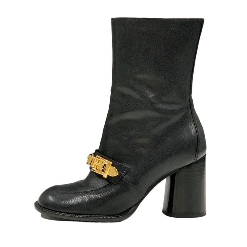 Gucci Boots Short Boots Shoes Chain Belt Leather Black Gold