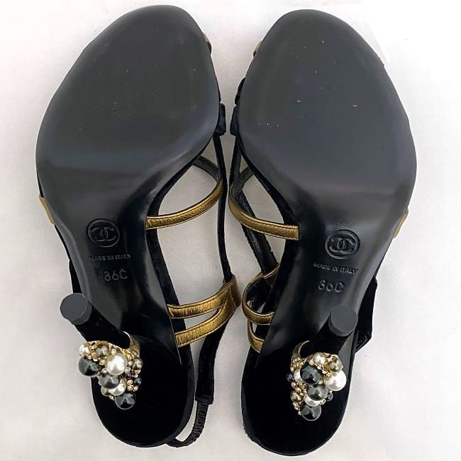 Chanel Mule Sandals Gold Black Matelasse
