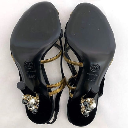 Chanel Mule Sandals Gold Black Matelasse