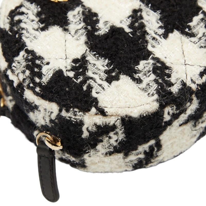Chanel Coco Mark Chain Shoulder Bag Black White Tweed Leather Women's Chanel