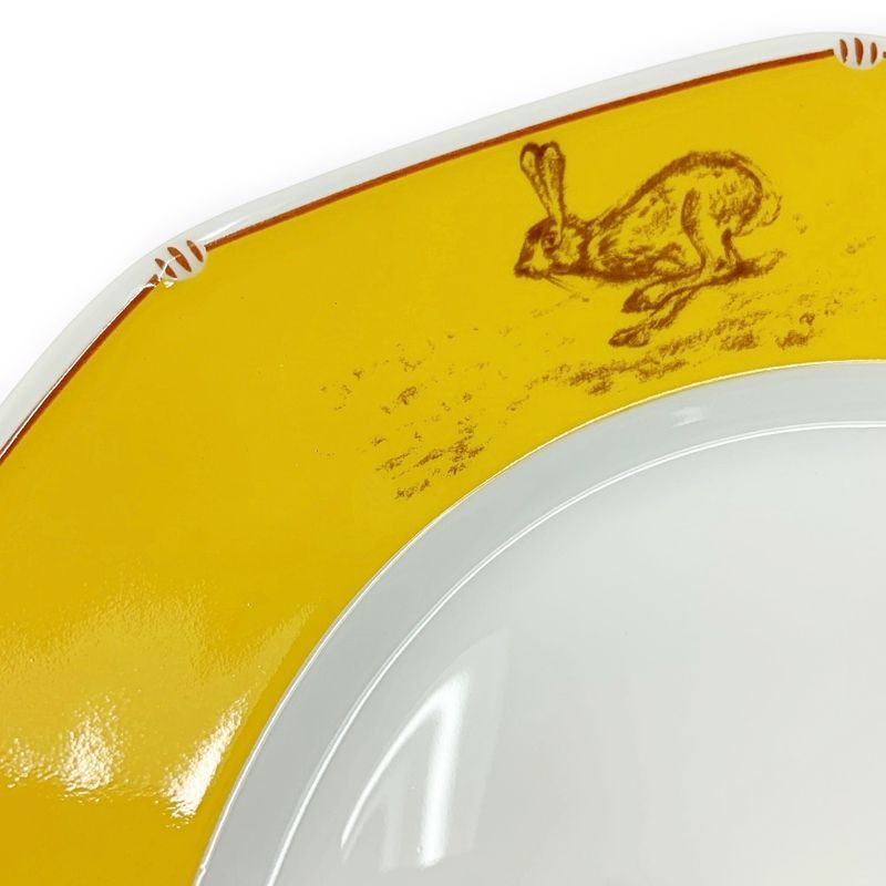 Hermes Porcelain Chasse Dachshund Dishware with Box Yellow 386994 Dish