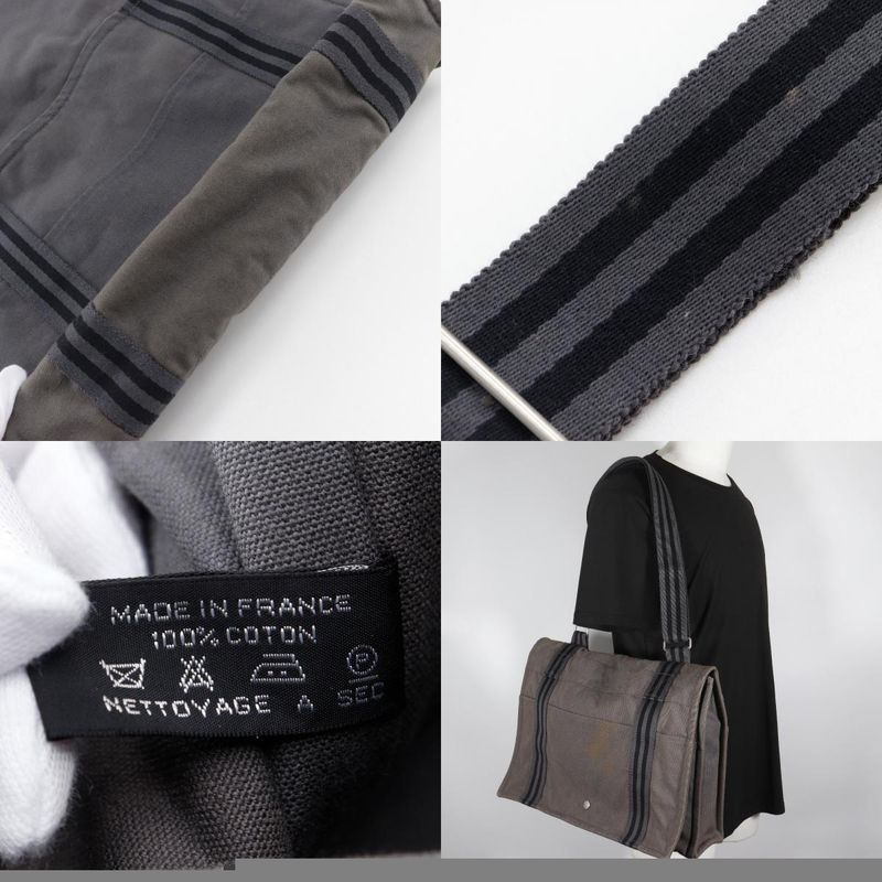 Hermes Fourre Tout Bassas MM Cotton Canvas Gray Unisex Shoulder Bag