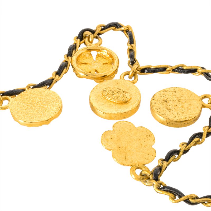 Chanel Choker Necklace Metal Leather 96 P Engraved Gold Coco Mark Coin Medal