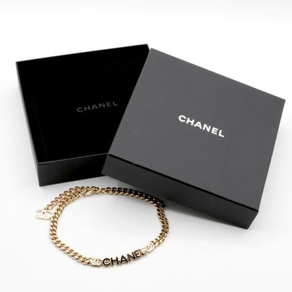 Chanel Necklace Pendant Choker Gold Black White Here Mark Logo